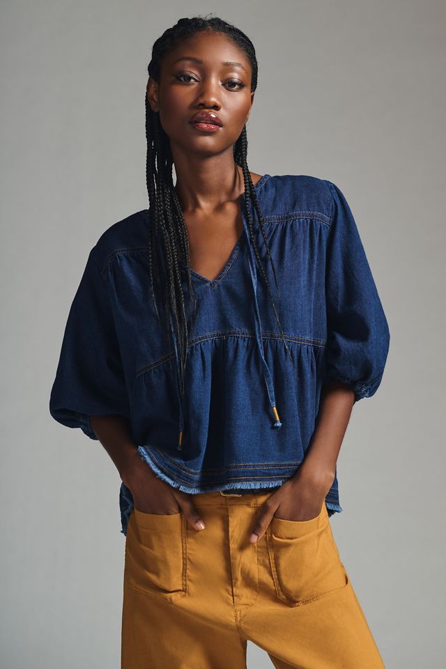 Pilcro Chambray Peasant Blouse | Anthropologie