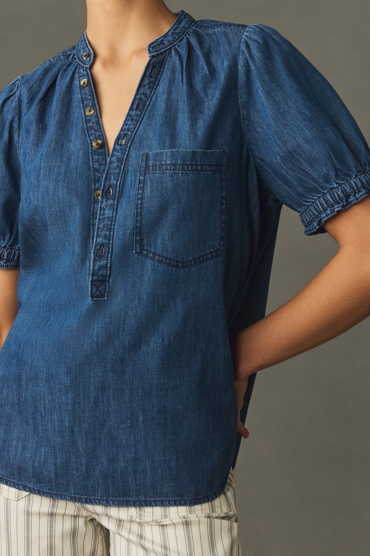 Aly Puff-Sleeve Blouse by Pilcro: Chambray Edition