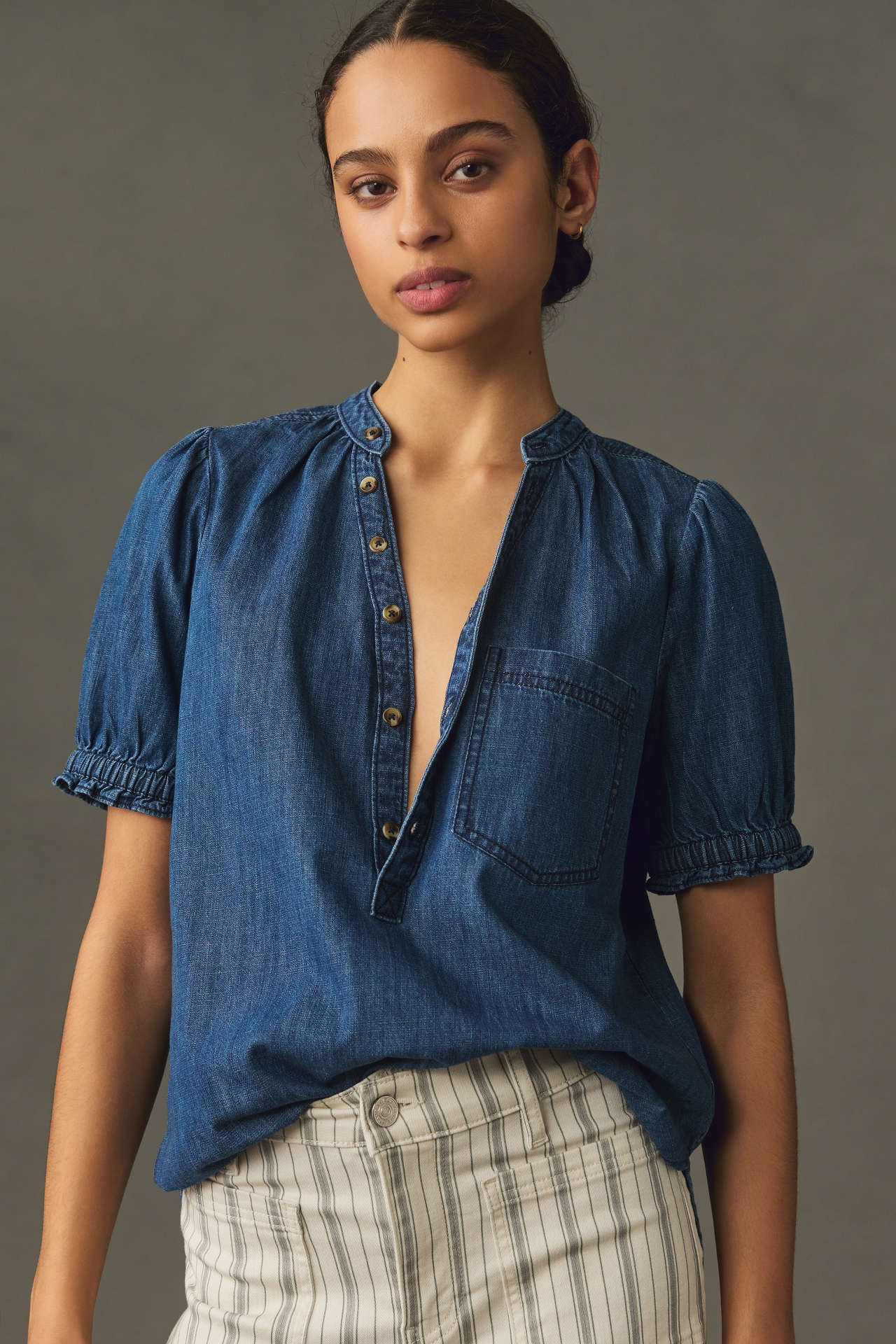 Aly Puff-Sleeve Blouse by Pilcro: Chambray Edition