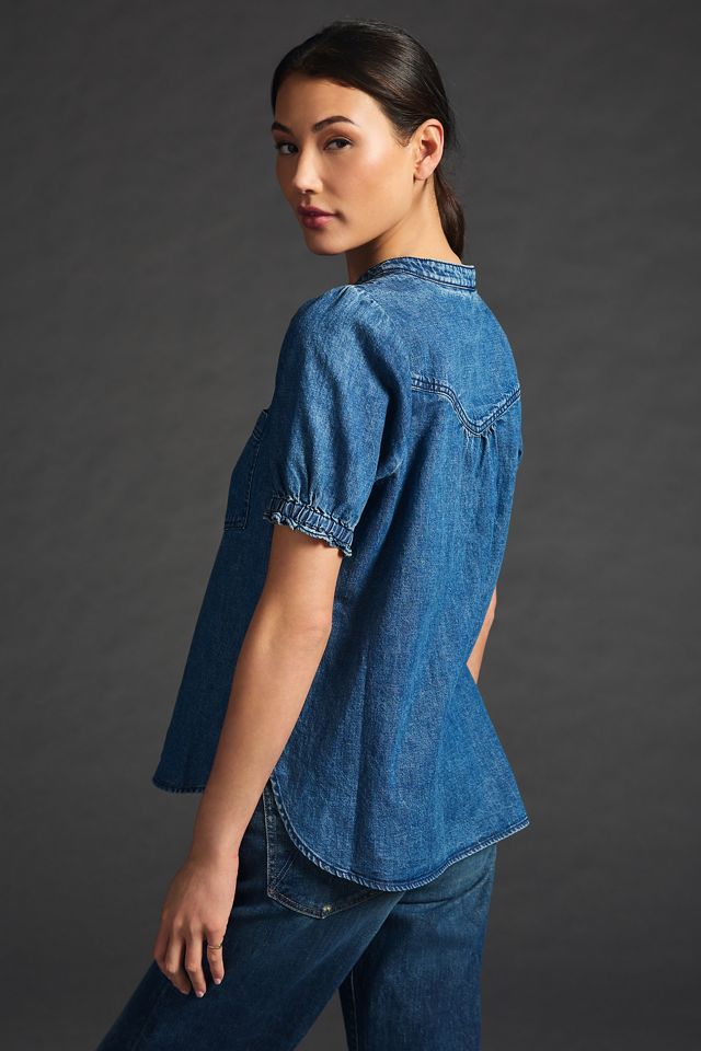 The Aly Denim Puff-Sleeve Blouse by Pilcro #1