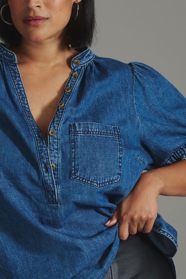The Aly Denim Puff-Sleeve Blouse by Pilcro #7