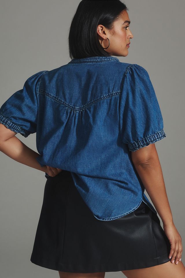The Aly Denim Puff-Sleeve Blouse by Pilcro #8