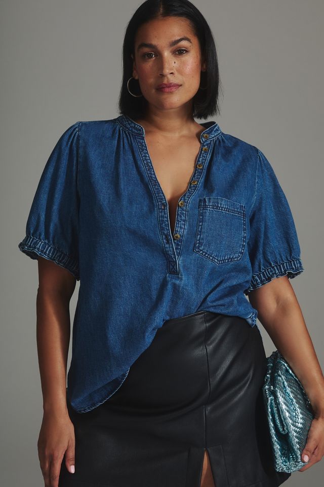 The Aly Denim Puff-Sleeve Blouse by Pilcro #5