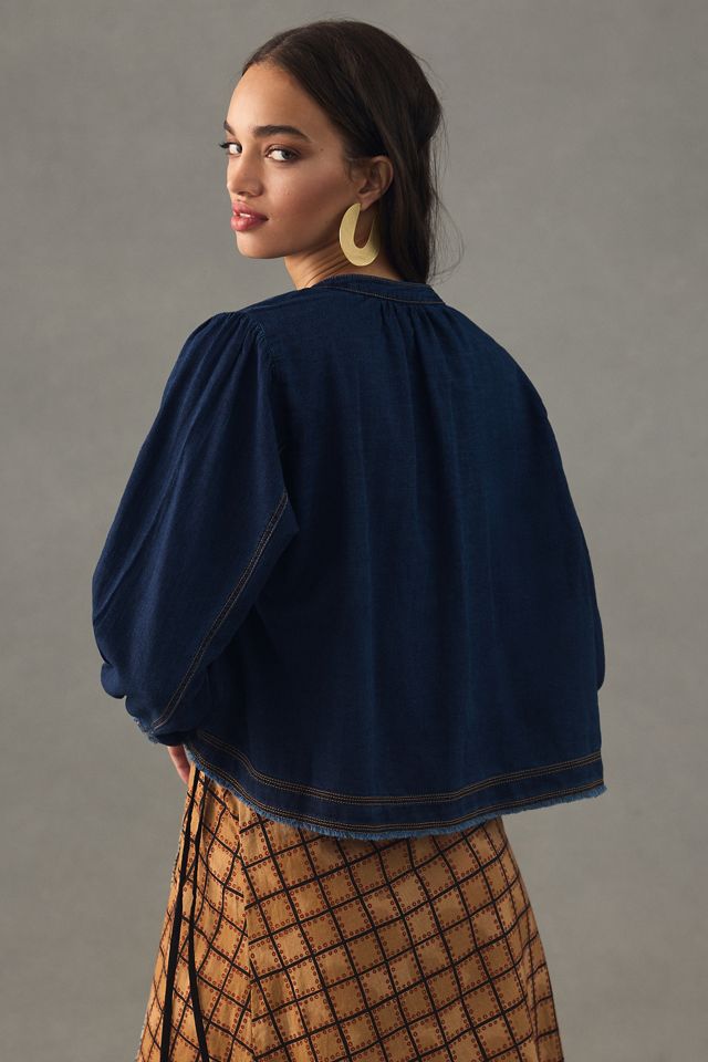 Pilcro Cropped Denim Peasant Blouse #2