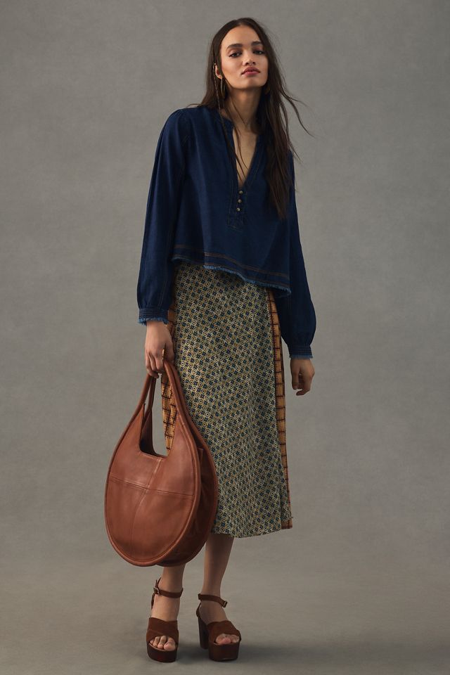 Pilcro Cropped Denim Peasant Blouse #3