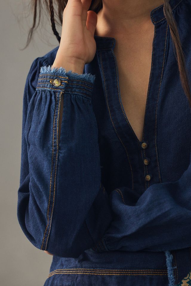 Pilcro Cropped Denim Peasant Blouse #4