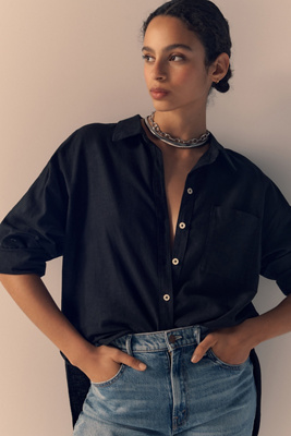 Maeve The Bennet Buttondown Shirt By : Linen Edition In Grey