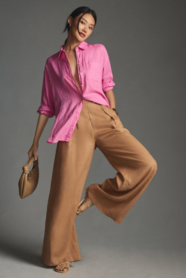 Maeve Linen Boyfriend Buttondown Shirt In Pink