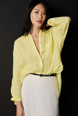 Maeve Linen Boyfriend Buttondown Shirt In Yellow