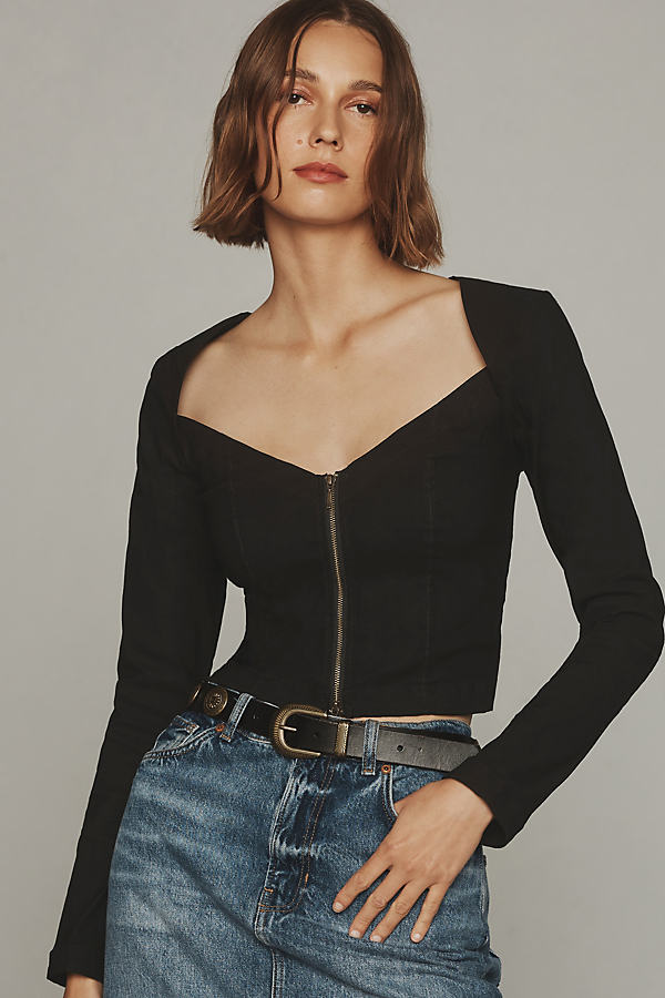 Maeve Zip-Front Long-Sleeve Blouse