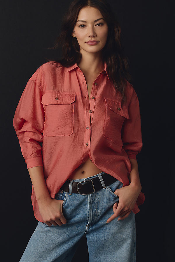 By Anthropologie Sheer Buttondown Shirt In Pink
