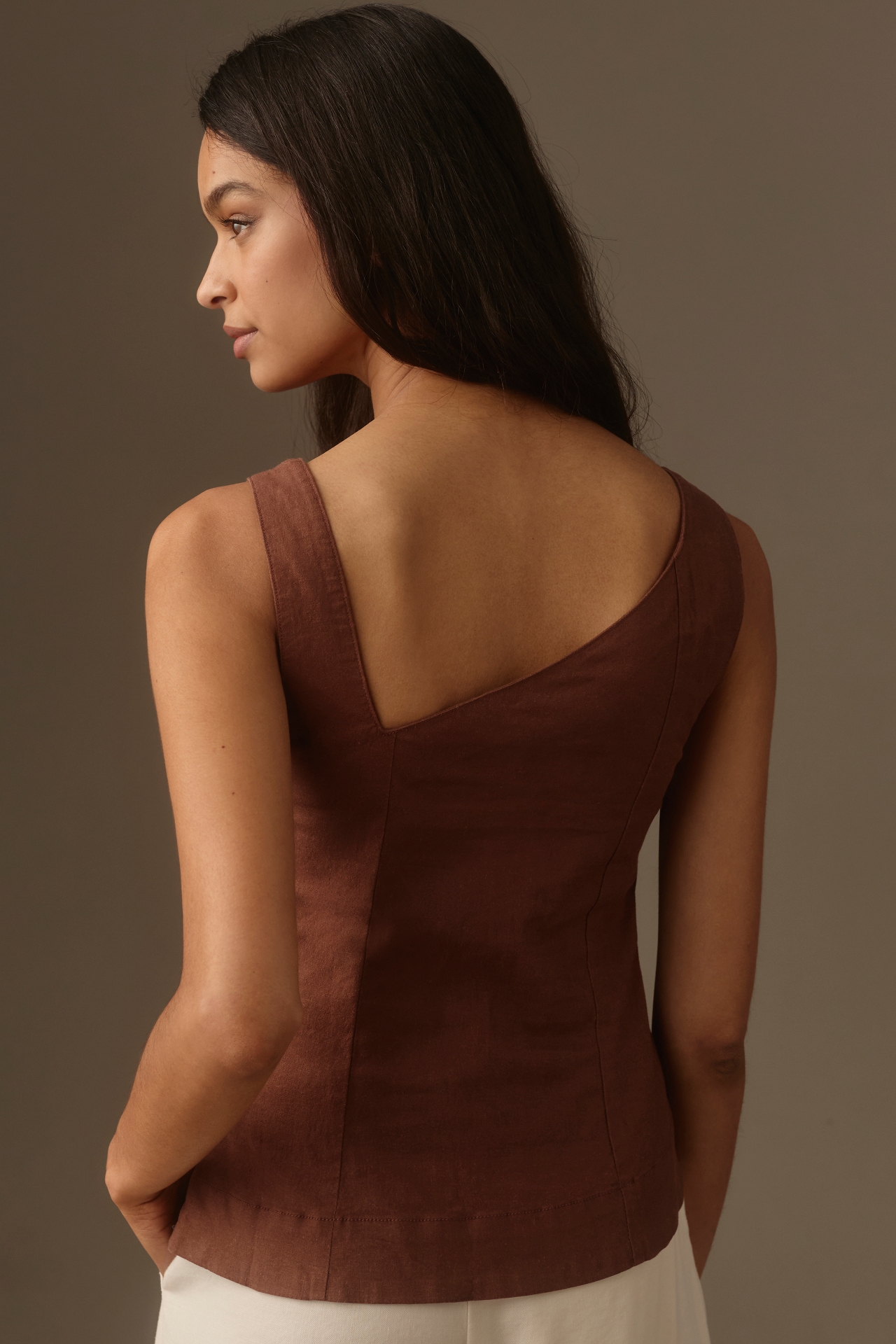 By Anthropologie Asymmetrical Linen Split-Front Tank