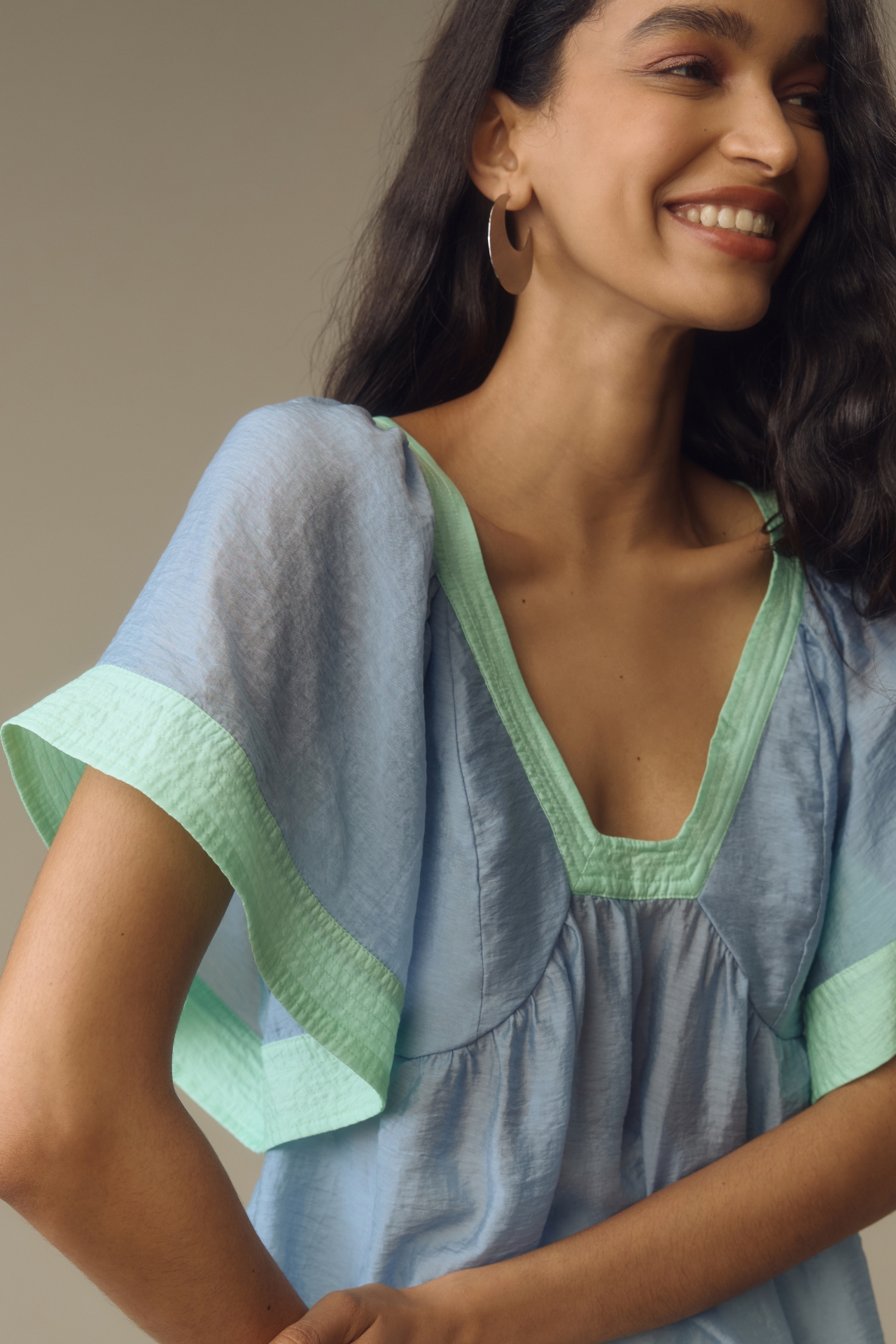 By Anthropologie Colorblock Babydoll Top