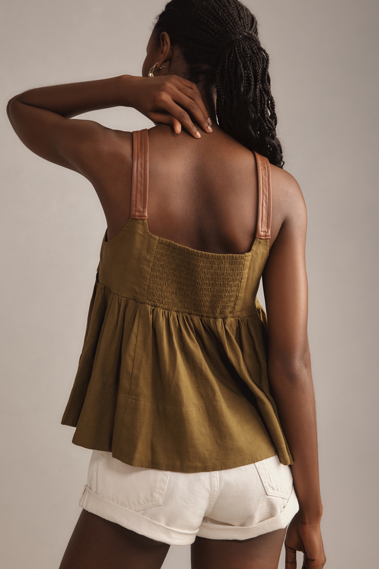 By Anthropologie Faux Leather-Strap Linen Tank