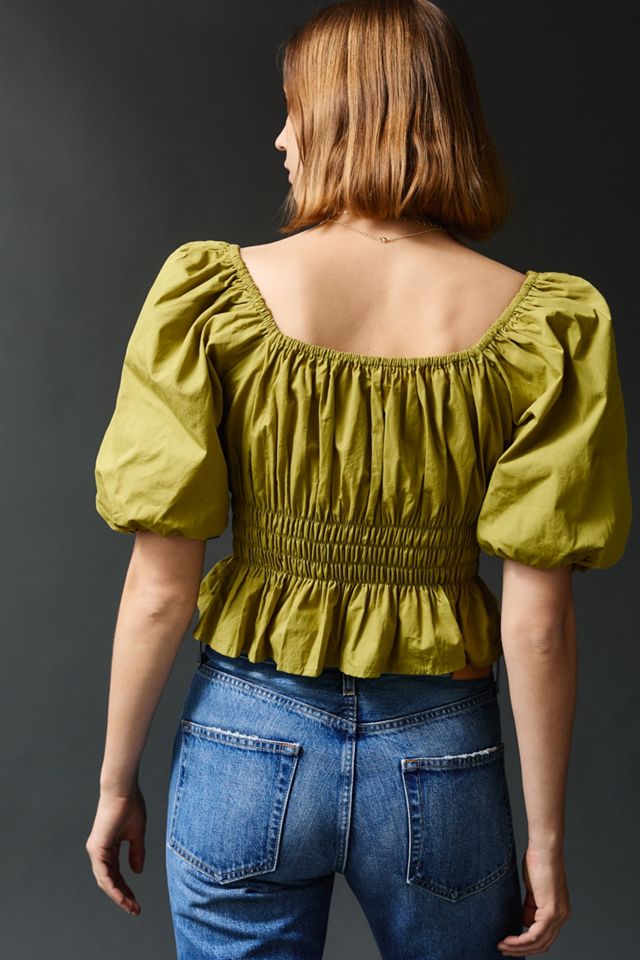 Faithfull Olive Puff-Sleeved Blouse #1