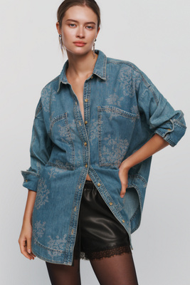 Pilcro Denim Floral Buttondown Shirt by Anthropologie