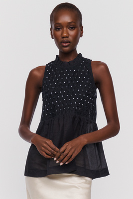a.ren Kiele Cotton Blend Halter Peplum Blouse by Anthropologie