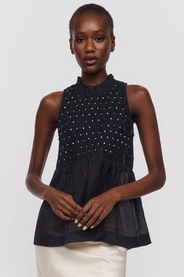 a.ren Kiele Cotton Blend Halter Peplum Blouse