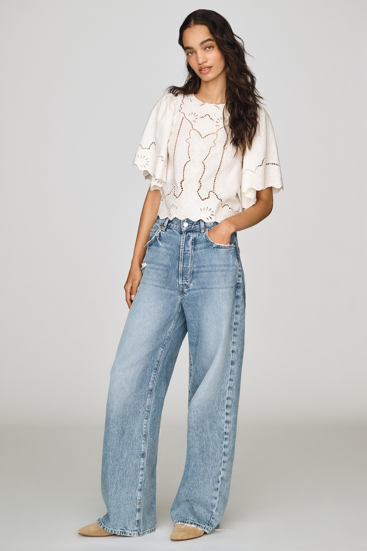 a.ren Cairo Linen Cotton Cutwork Top