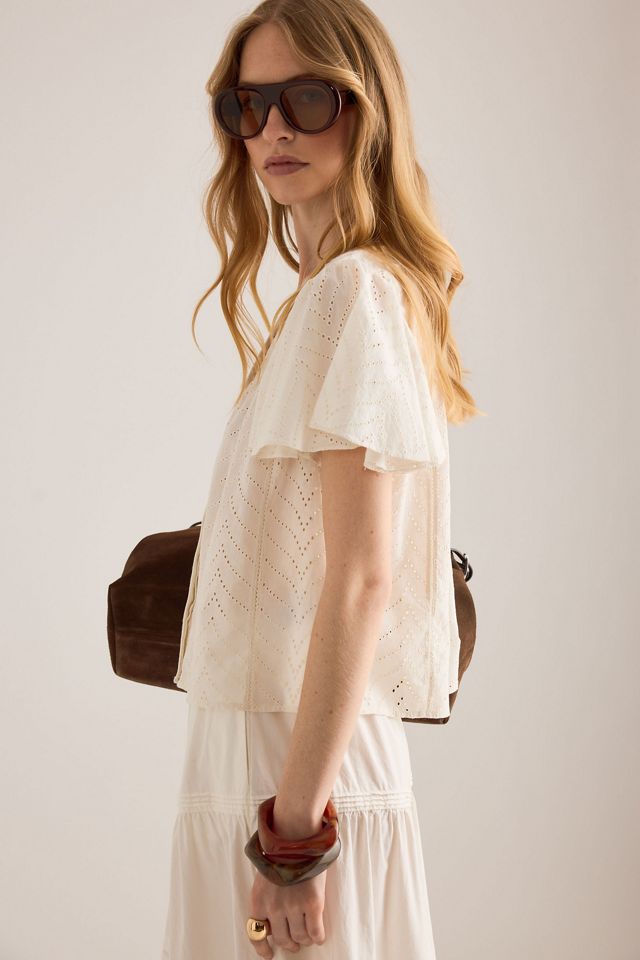 By Anthropologie Broderie Flutter-Sleeve Blouse  #1