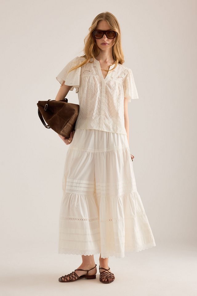 By Anthropologie Broderie Flutter-Sleeve Blouse  #2