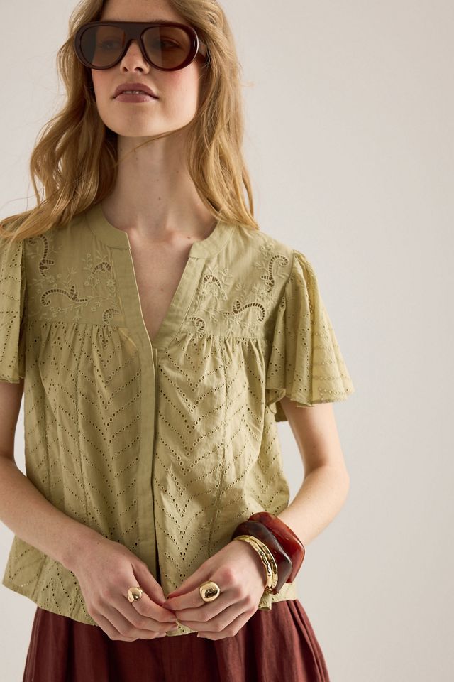 Blusa con Mangas de Aleteo de Bordado Inglés By Anthropologie #2