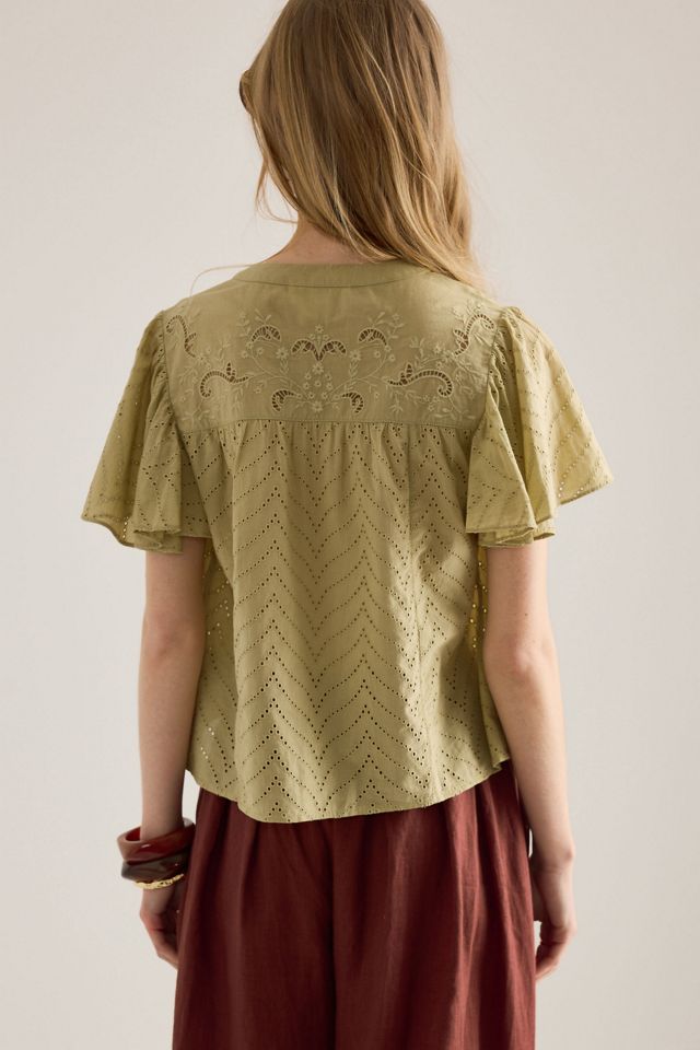Blusa con Mangas de Aleteo de Bordado Inglés By Anthropologie #4