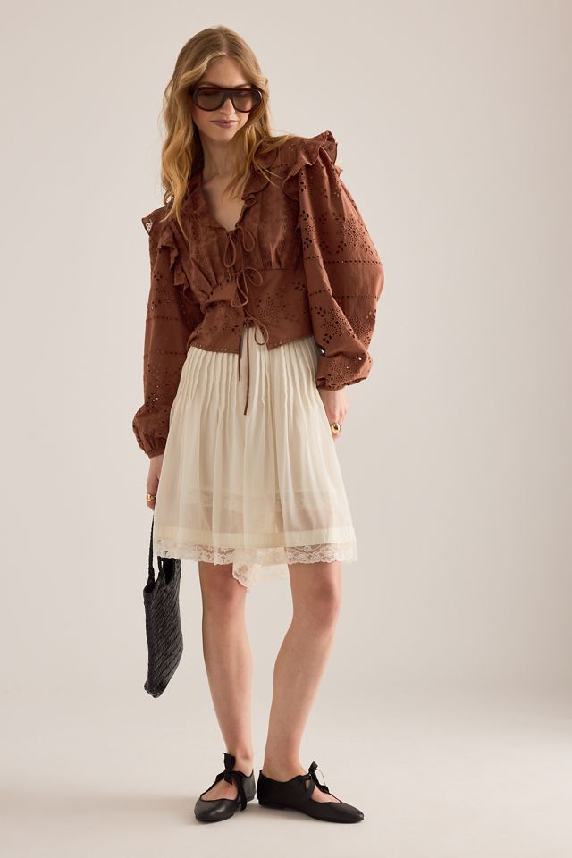 By Anthropologie Ruffle Embroidered Tie-Front Blouse #2