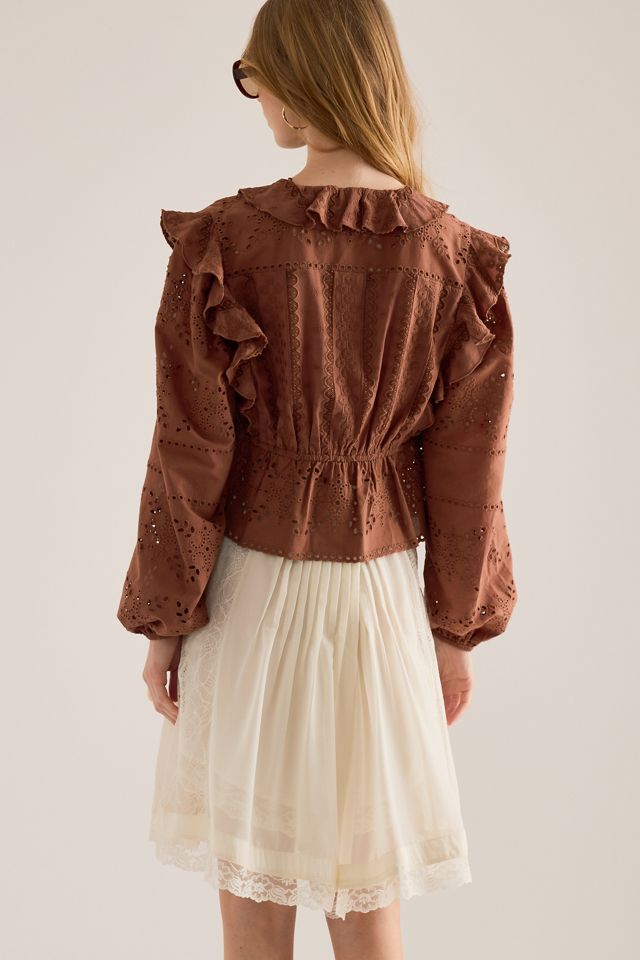 By Anthropologie Ruffle Embroidered Tie-Front Blouse #5