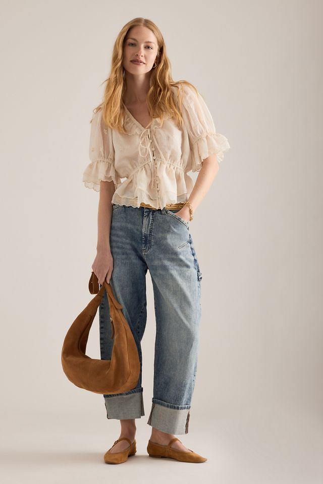 By Anthropologie Ruffle Puff-Sleeve Tie-Front Blouse #2