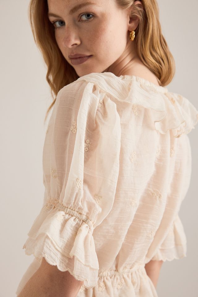 By Anthropologie Ruffle Puff-Sleeve Tie-Front Blouse #4