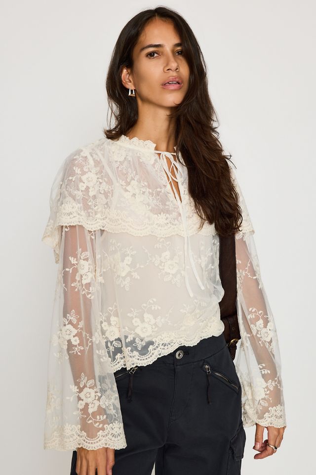 Blusa de Encaje con Capa de Manga Larga By Anthropologie #2