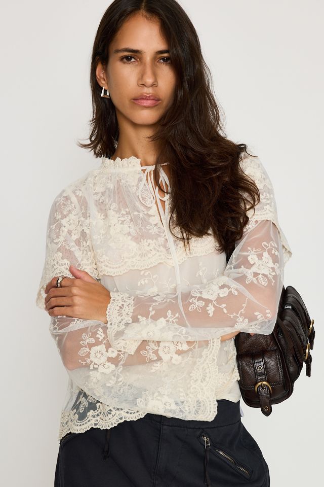 Blusa de Encaje con Capa de Manga Larga By Anthropologie #4