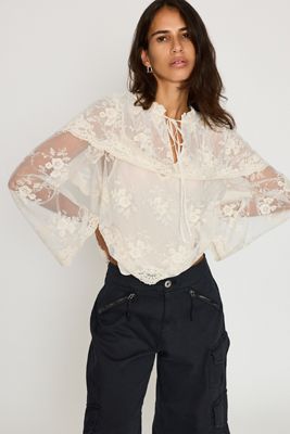 Blusa de Encaje con Capa de Manga Larga By Anthropologie