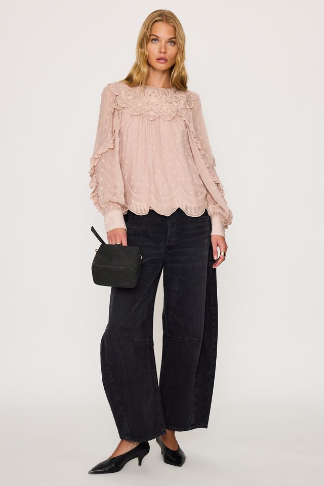 Blusa con Pechera Bordada y Volantes By Anthropologie #1