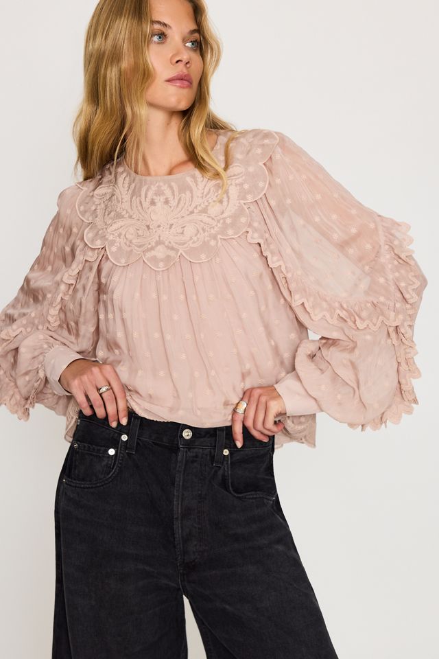 Blusa con Pechera Bordada y Volantes By Anthropologie #2