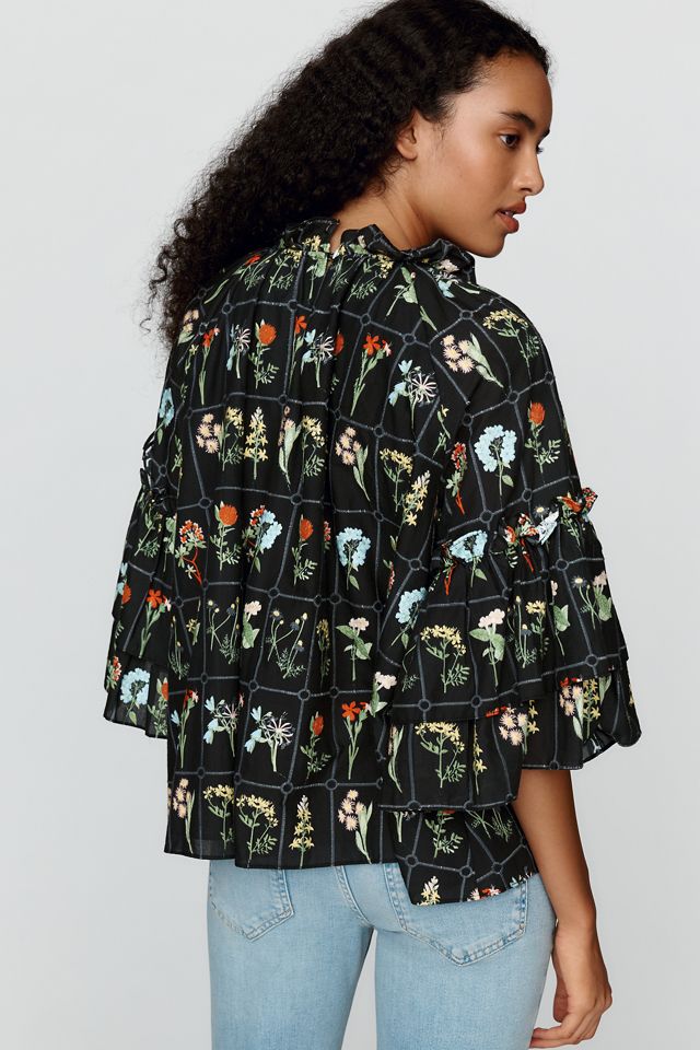SAMDI Blythe 100% Cotton Ruffle-Sleeve Blouse #1