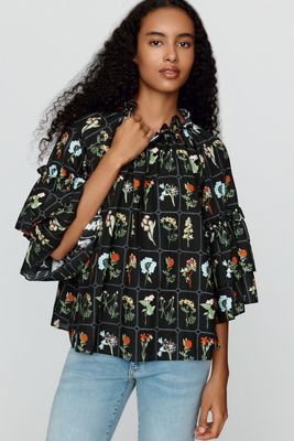 SAMDI Blythe 100% Cotton Ruffle-Sleeve Blouse