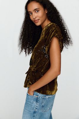 SAMDI Bette Velvet Beaded Top
