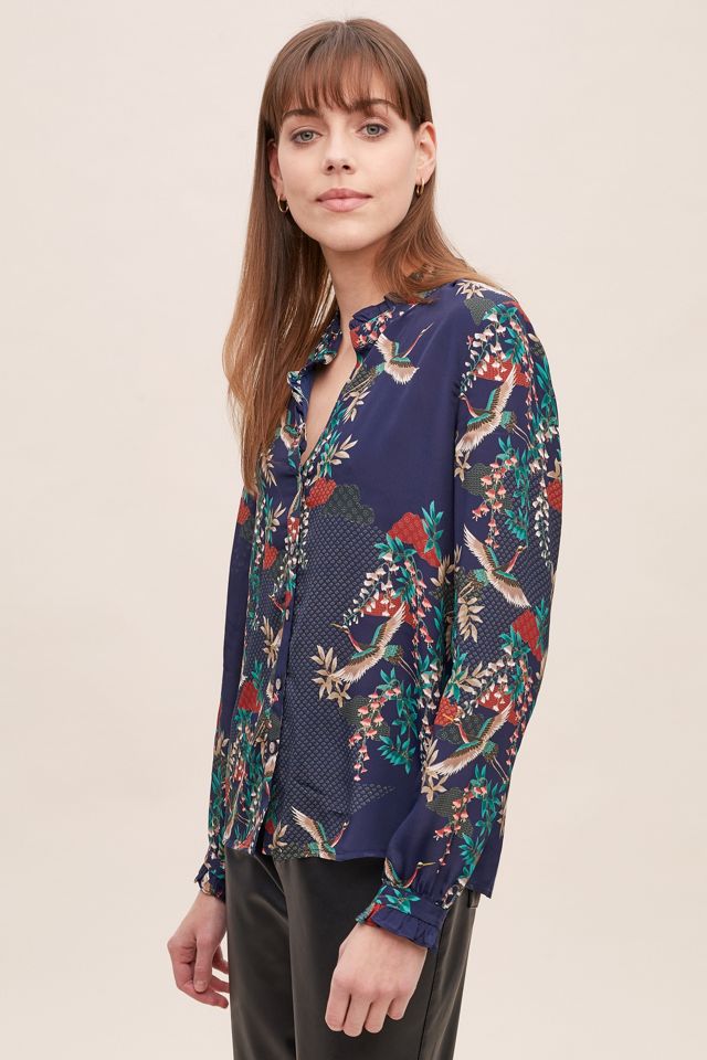 Kachel Ruffled Animal-Print Shirt | Anthropologie UK