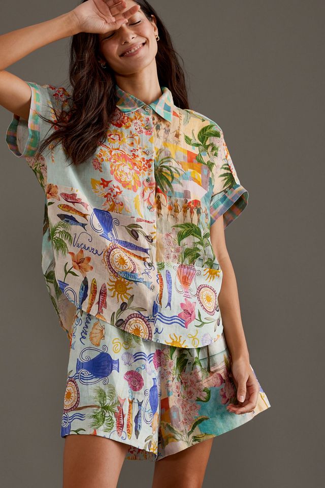 Chemise manches courtes imprimé lin Kachel #5