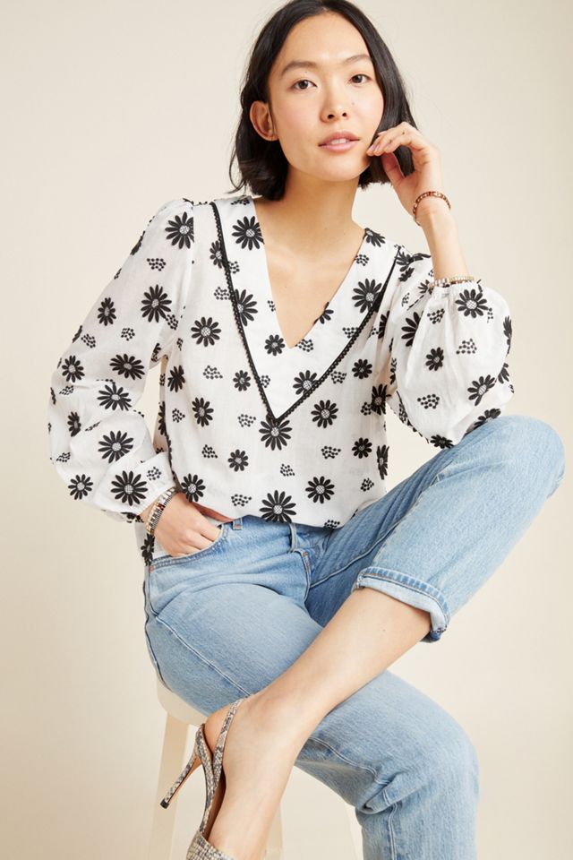 Rita Textured Floral Blouse | Anthropologie