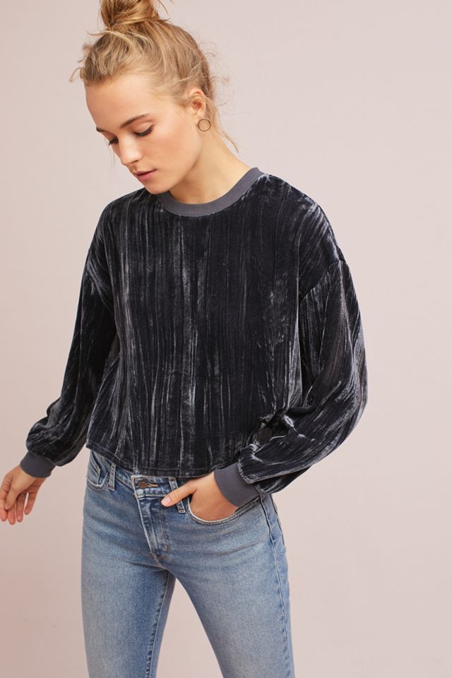 Velvet Cropped Sweatshirt | Anthropologie