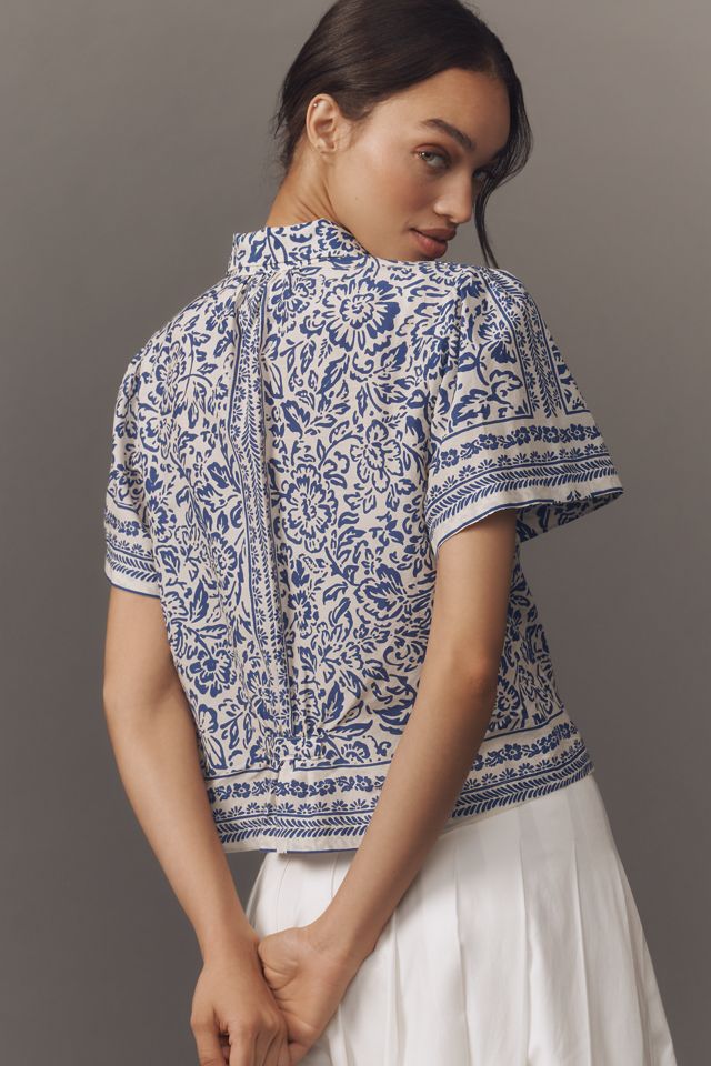 TROVATA Helene Cotton Silk Short-Sleeve Buttondown Shirt #3