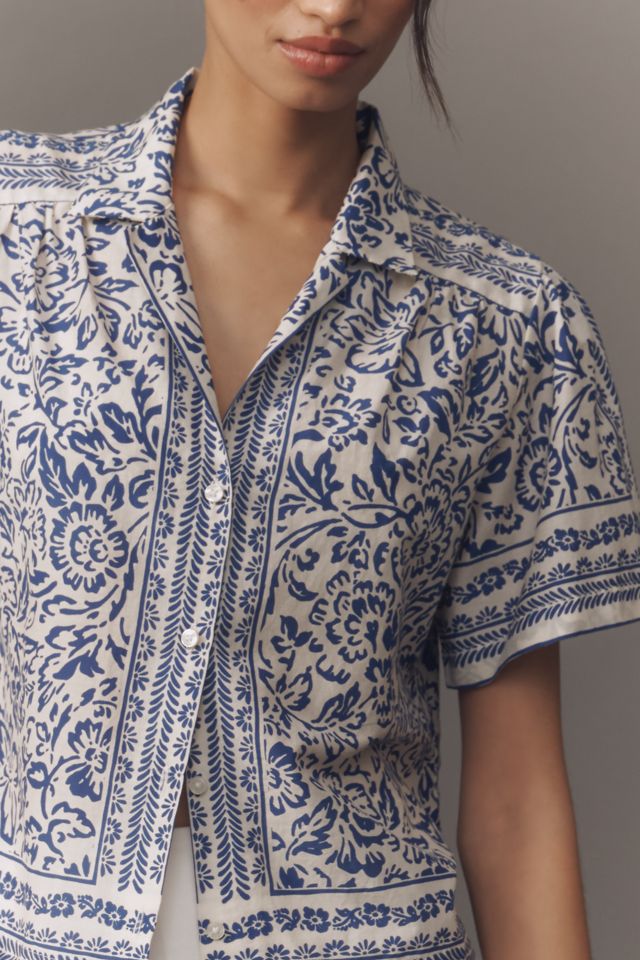 TROVATA Helene Cotton Silk Short-Sleeve Buttondown Shirt #5