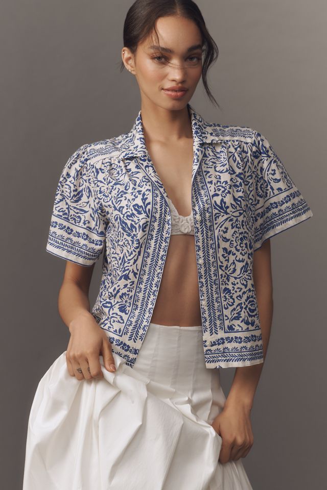 TROVATA Helene Cotton Silk Short-Sleeve Buttondown Shirt #2