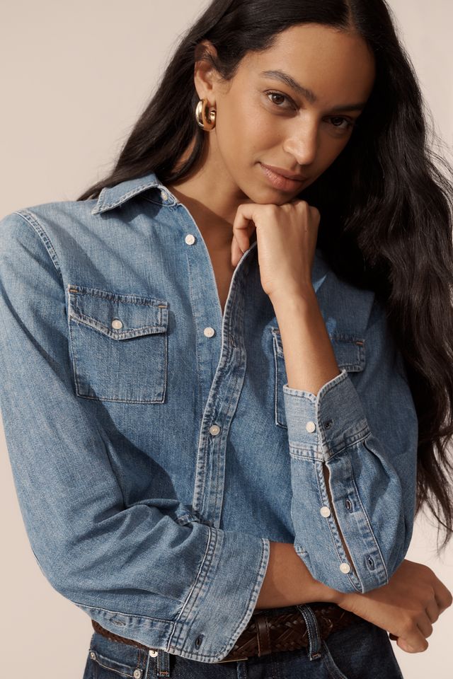 Citizens of Humanity Baby Shay Crop Denim Buttondown Shirt