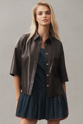 Citizen Of Humanity Frances Cropped Cape Buttondown Shirt In Burgundy