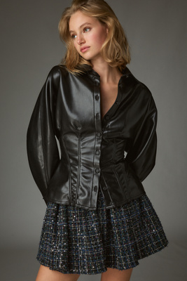 Agolde Devon Faux Leather Buttondown Shirt In Black