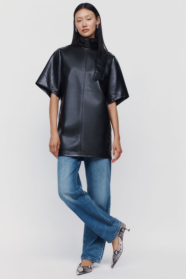 AGOLDE Kembra Leather Blend Funnel Neck Top #3